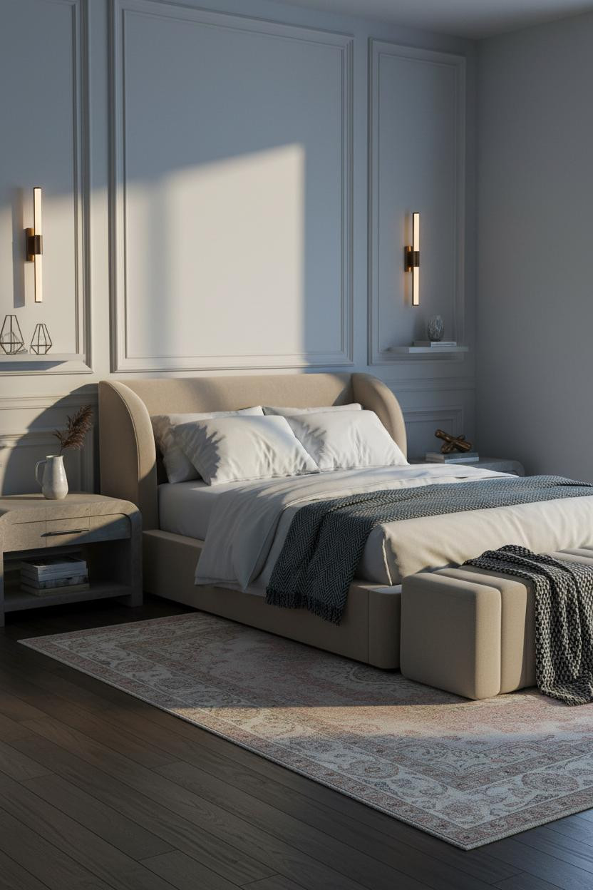 Couples Bedroom Paneled Walls Morning Light