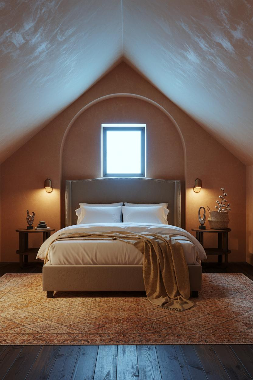 Cozy Attic Bedroom Earthy Plaster Niche