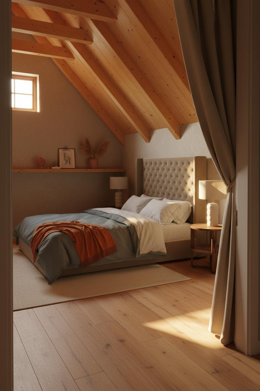 Cozy Attic Bedroom Japandi Design