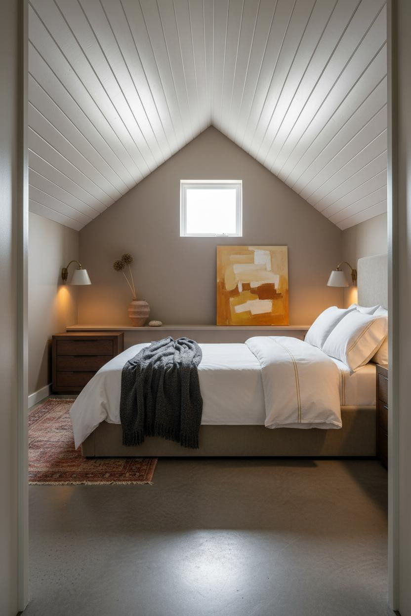 Cozy Attic Bedroom Low Ceiling White Design