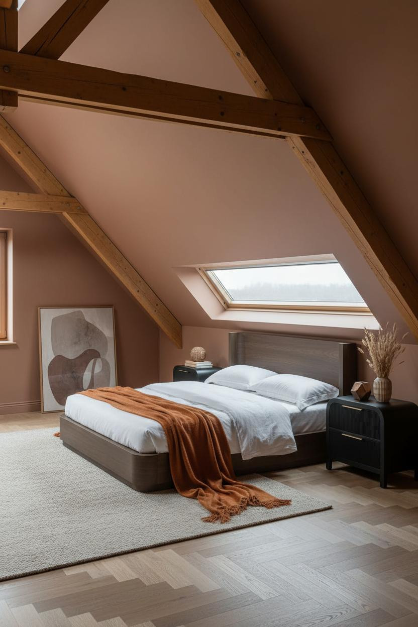 Cozy Attic Bedroom Timber Beams Low Ceiling