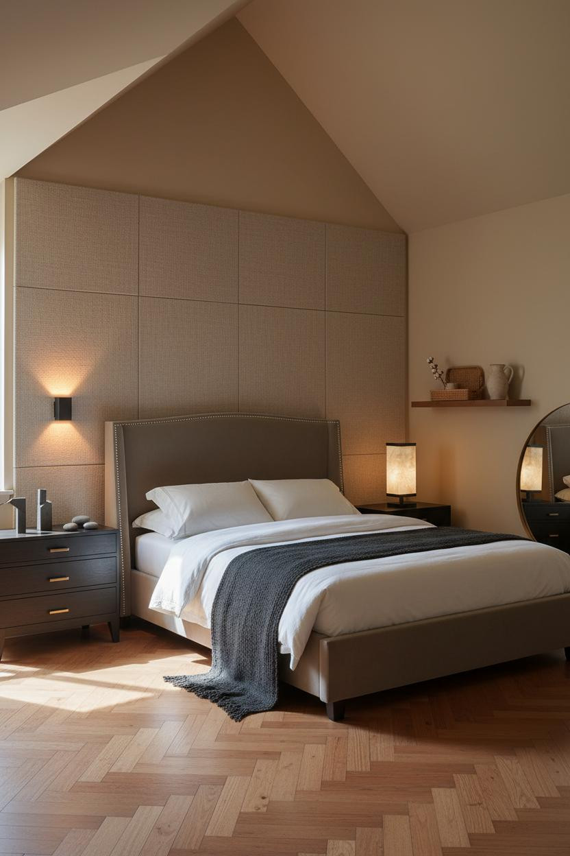 Cozy Attic Bedroom Warm Herringbone Linen