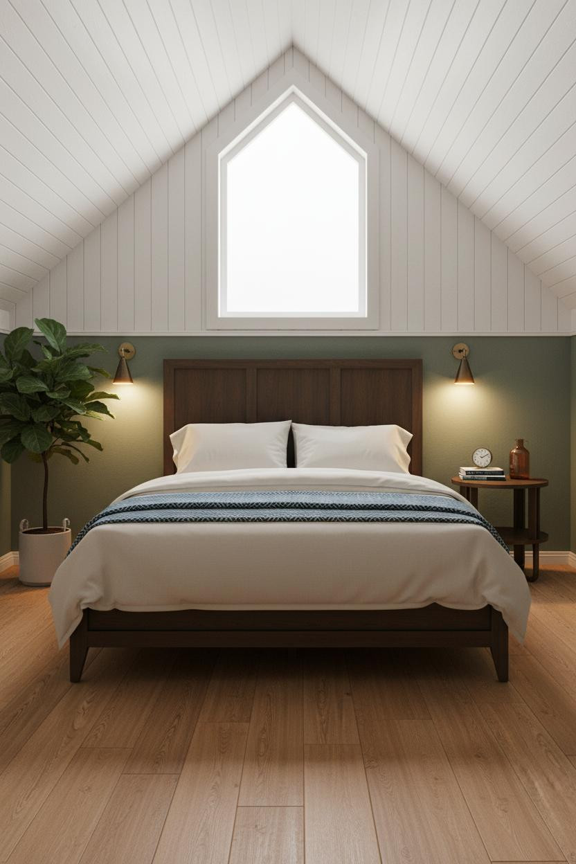 Cozy Attic Bedroom Whitewashed Walls