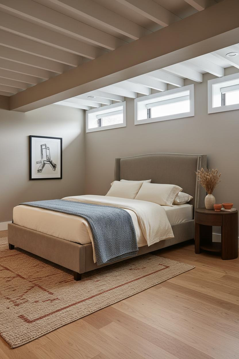 Cozy Basement Bedroom Budget Taupe Oak