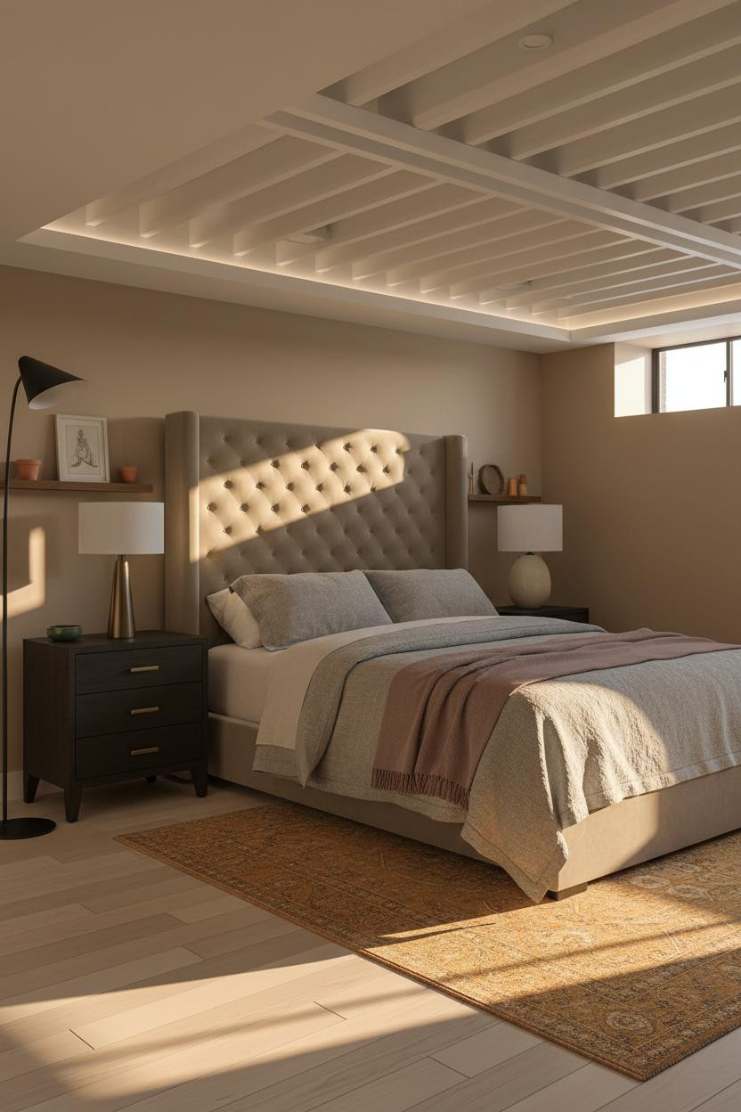 Cozy Basement Bedroom Warm Lighting