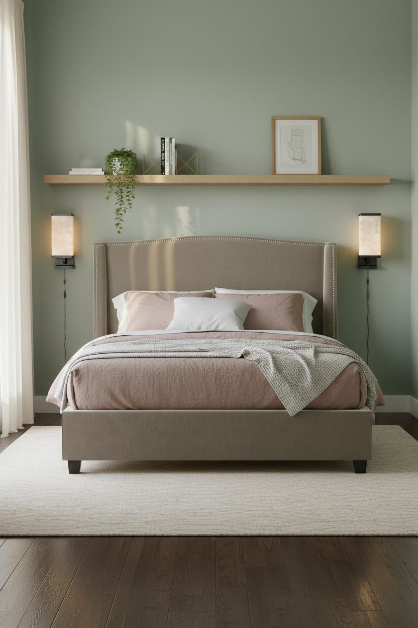 Cozy Bedroom Small Room Sage Shelf