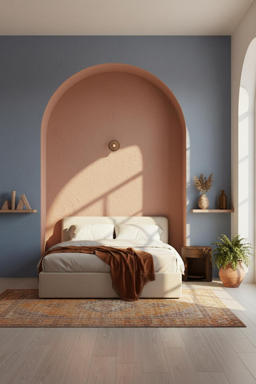 Cozy Boho Bedroom Earthy Accent Wall Design