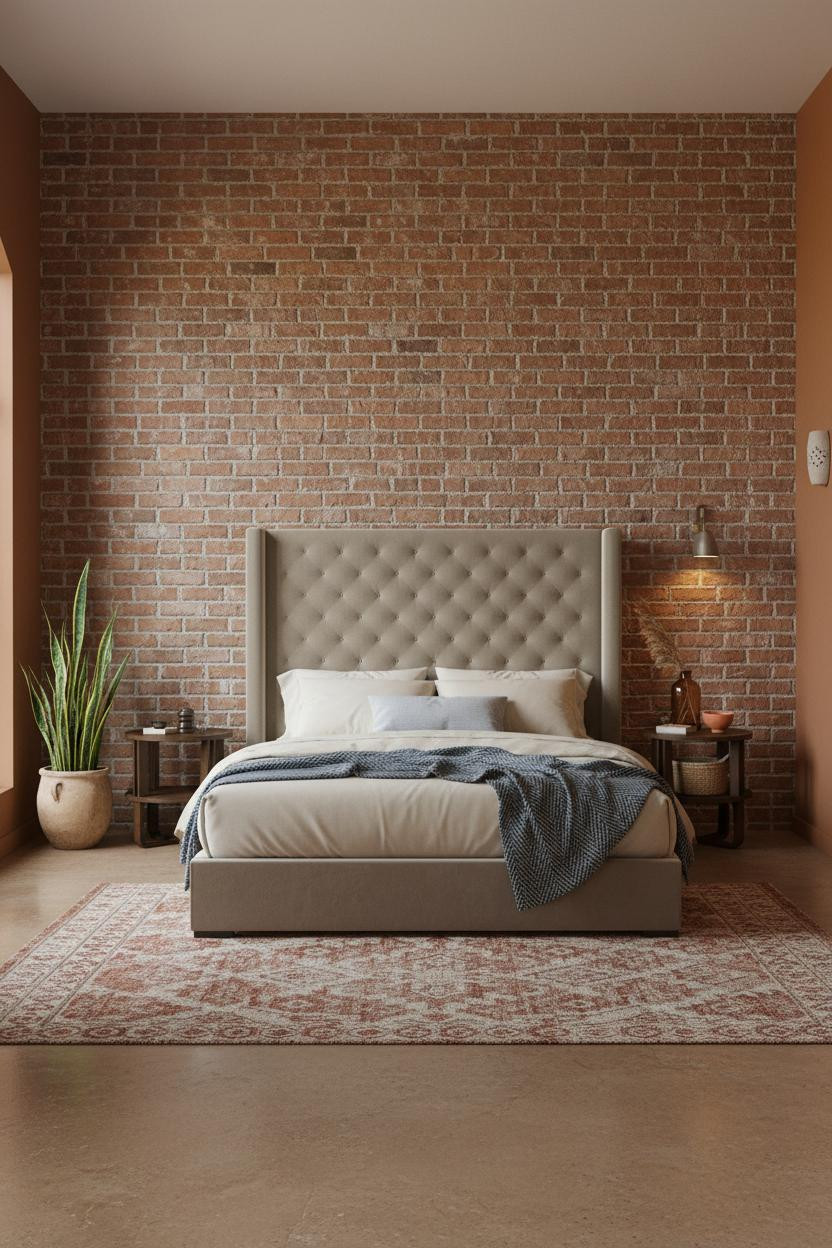Cozy Boho Bedroom Earthy Brick Accent