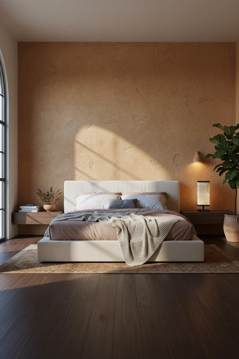 Cozy Boho Bedroom Ochre Accent Wall