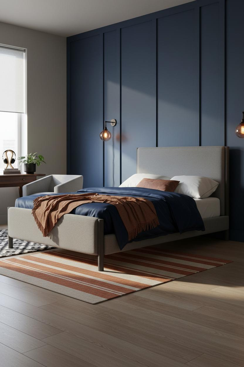 Cozy Gamer Bedroom Navy Accent Wall