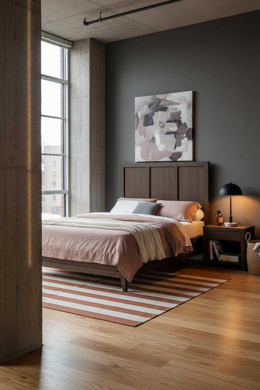 Cozy Loft Bedroom Concrete Oak Lighting