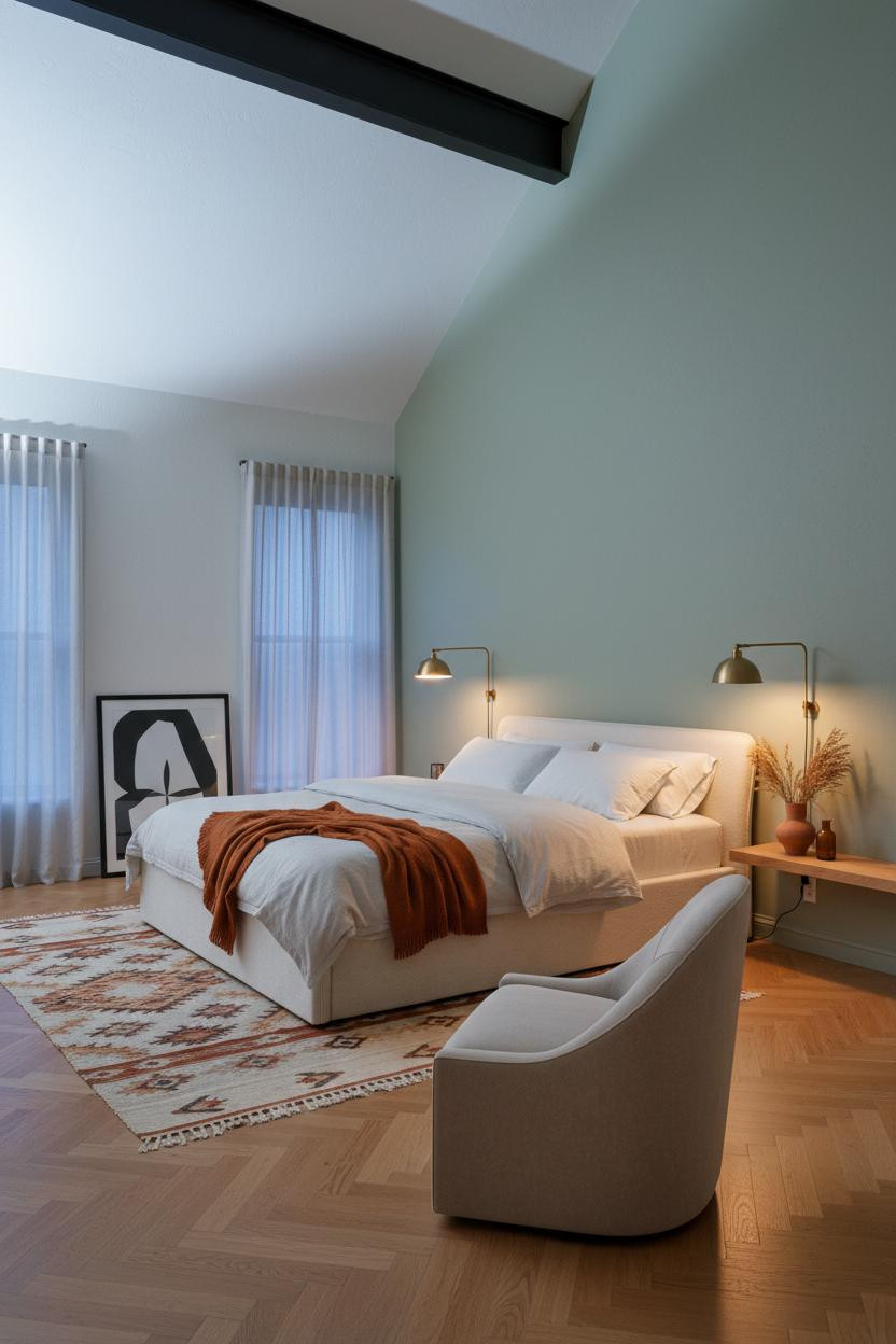 Cozy Loft Bedroom Japandi Exposed Beam