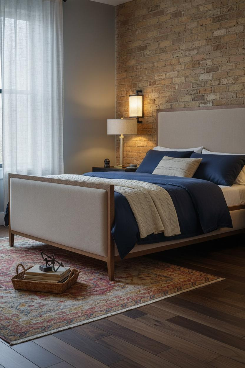 Cozy Small Bedroom Exposed Brick Design