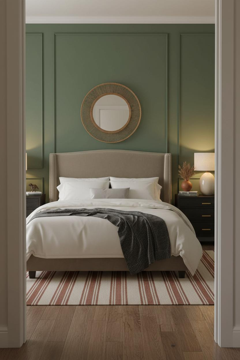 Cozy Small Bedroom Forest Green Paneling