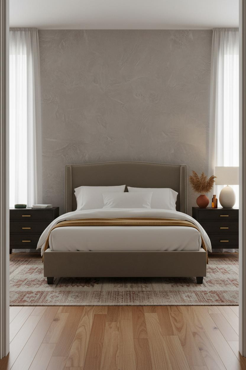 Cozy Small Bedroom Textured Plaster Minimal