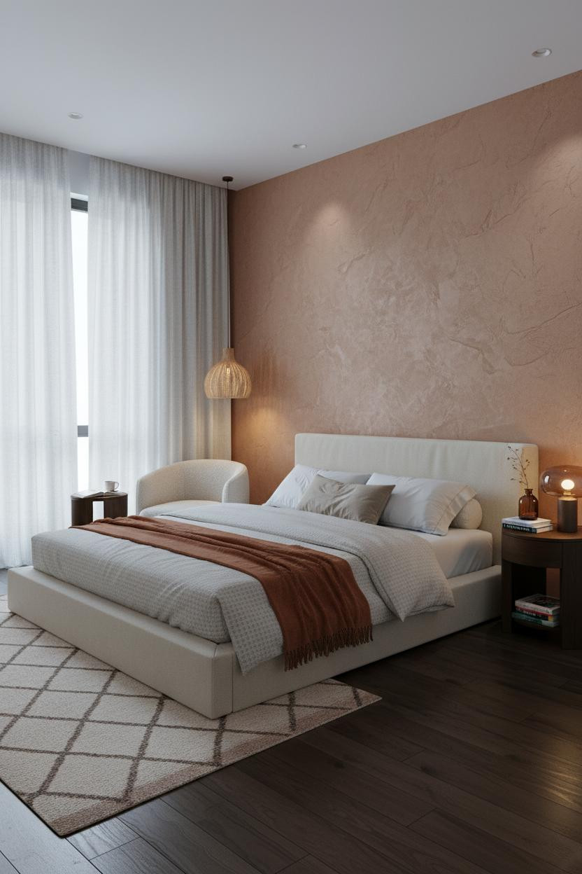 Cute Bedroom Small Rooms Terracotta Accent Wall