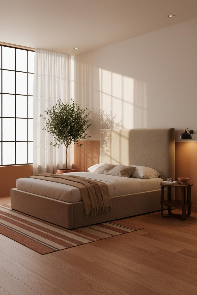 Earthy Bedroom Caramel Walls Rust Accents