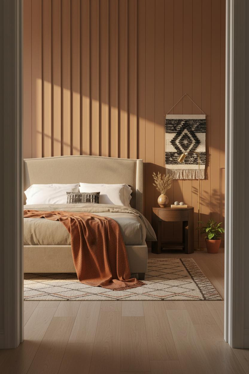 Earthy Bedroom Clay Shiplap Minimalist
