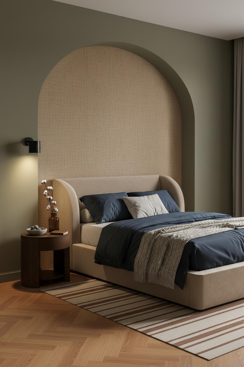 Earthy Bedroom Olive Walls Warm Wood