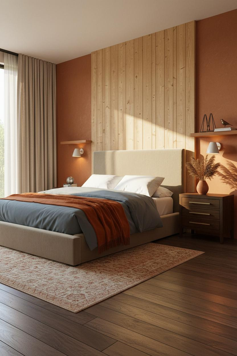 Earthy Bedroom Shiplap Accent Wall