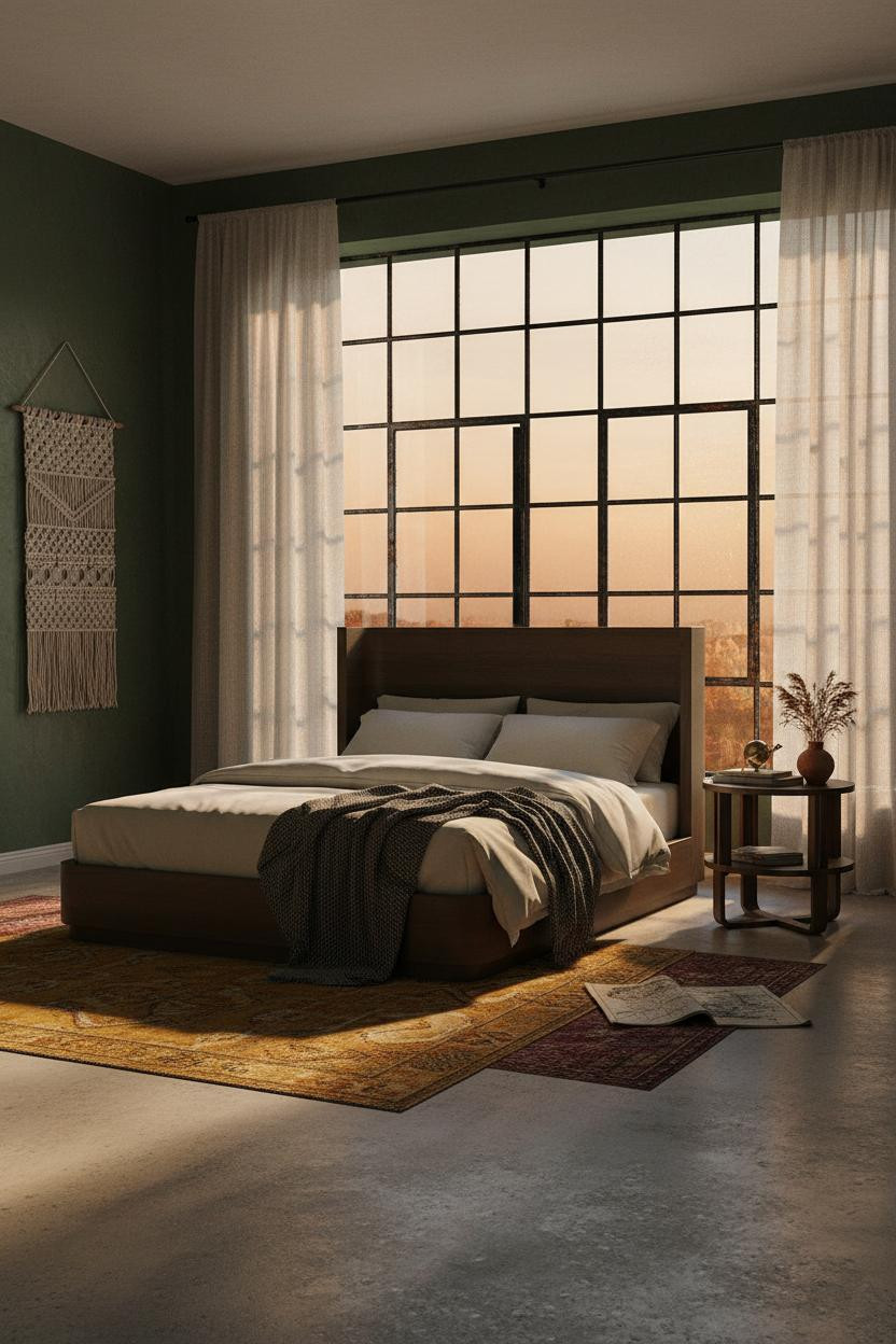 Earthy Vintage Bedroom Dark Academia Forest Green Walls