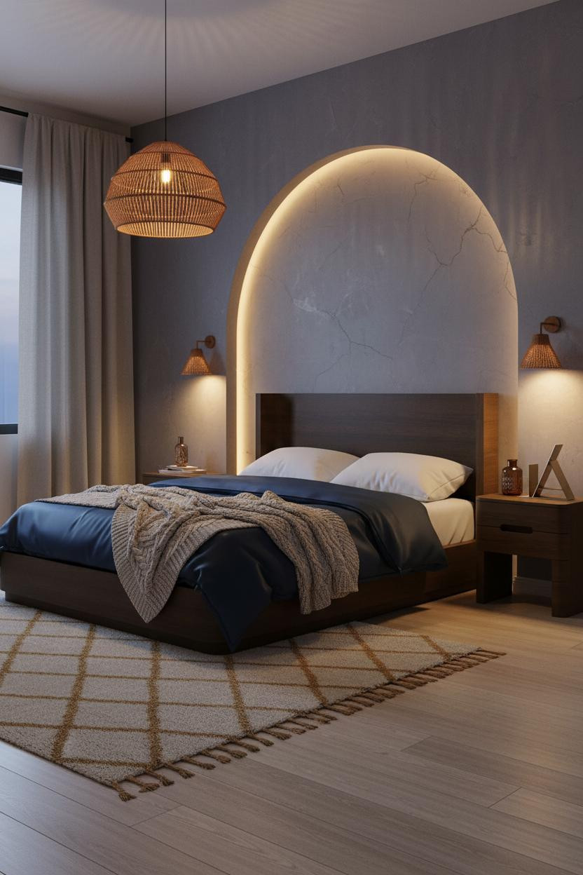 Earthy Vintage Bedroom Indigo Arched Alcove Boho Aesthetic