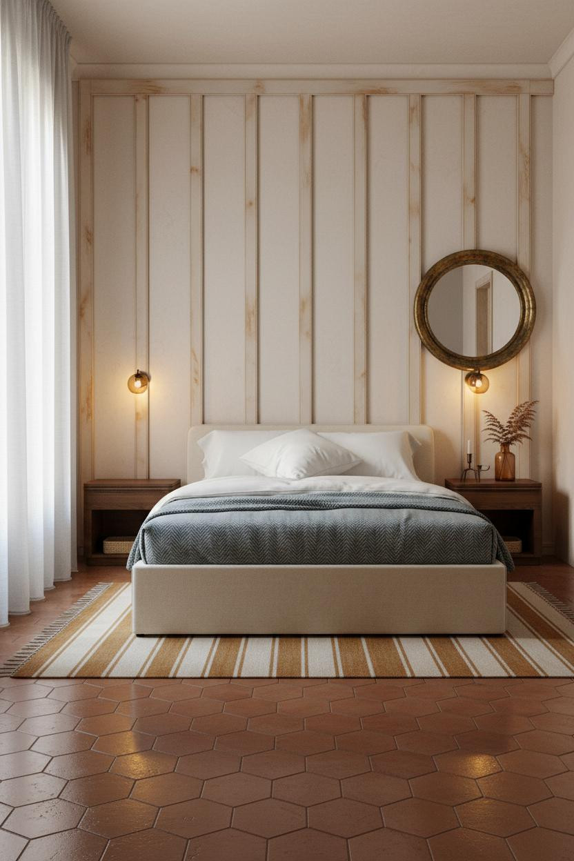 Earthy Vintage Bedroom Moorish Design Board and Batten