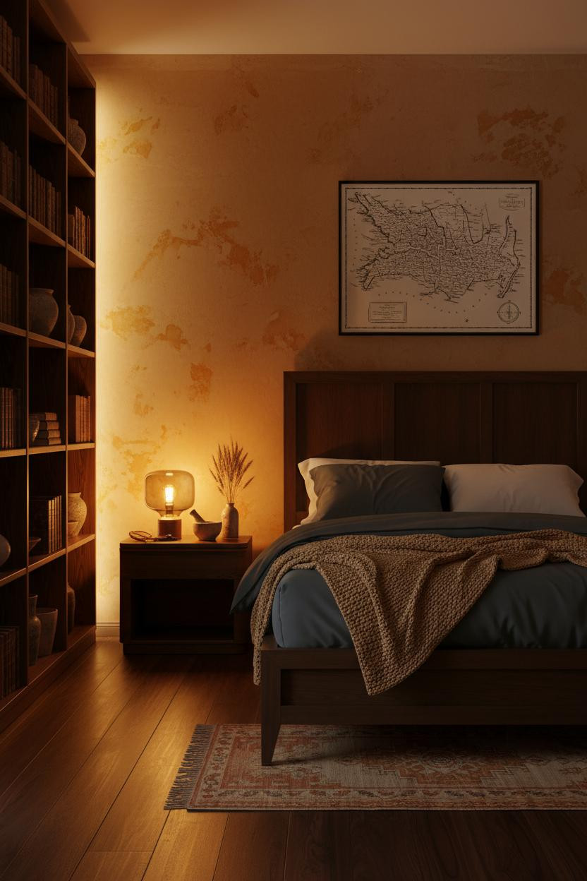 Earthy Vintage Bedroom Tuscan Aesthetic Wood Shelving