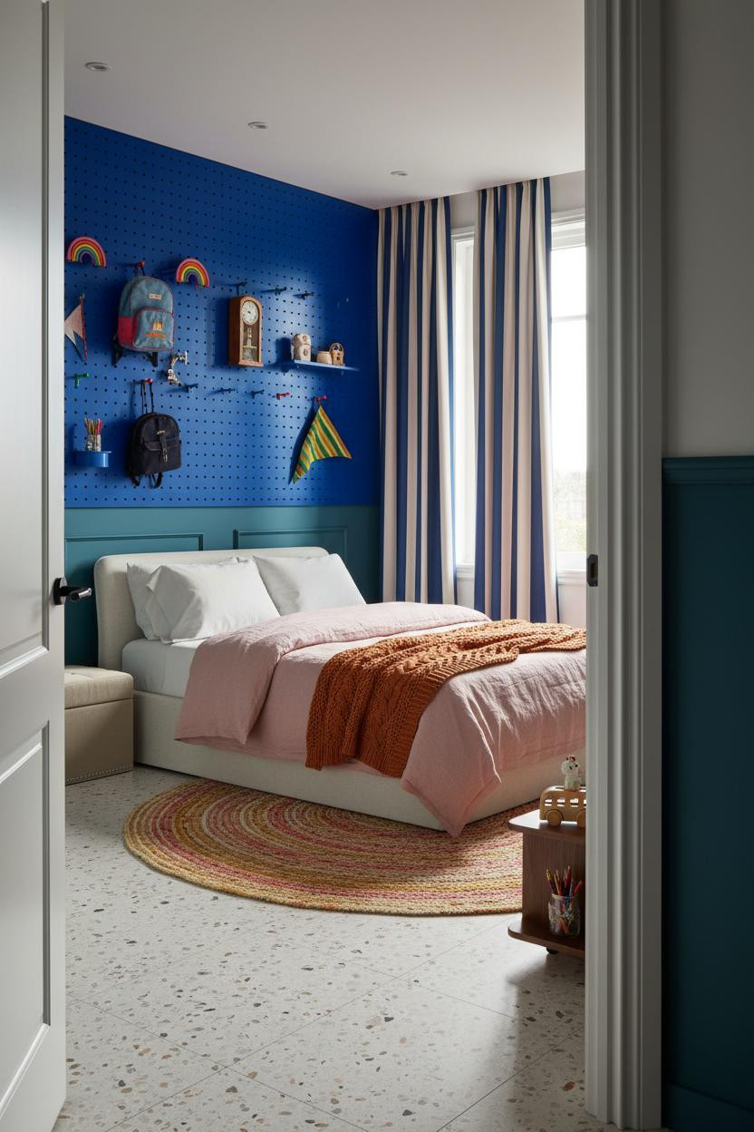 Eclectic Kids Room Cobalt Pegboard Maximalist