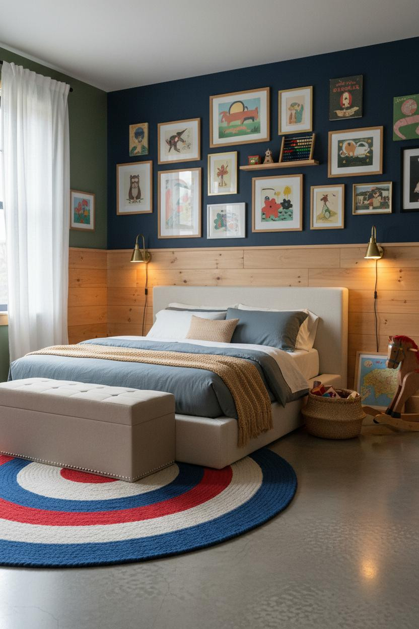Eclectic Kids Room Gallery Wall Wainscoting