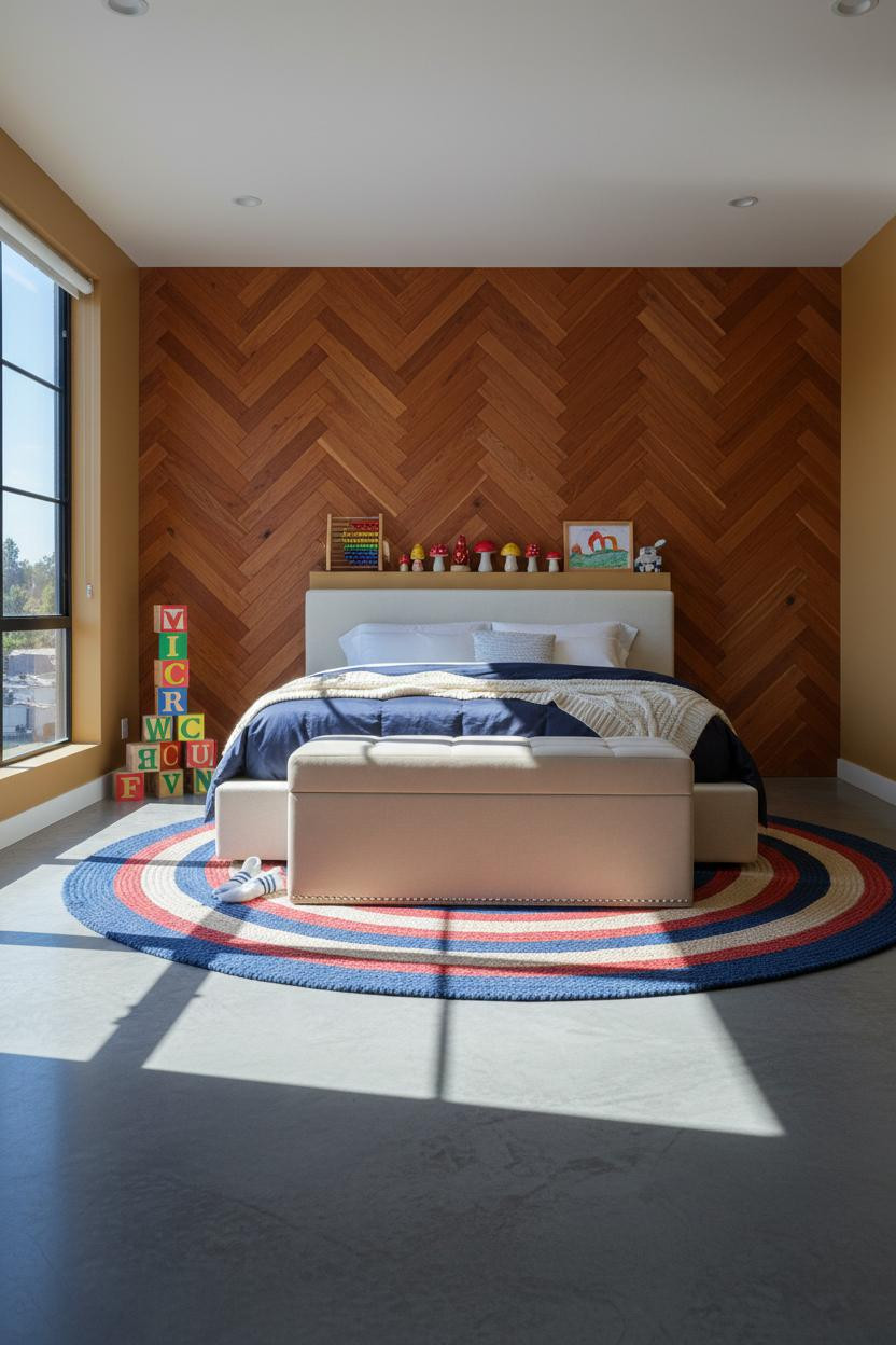 Eclectic Kids Room Maximalist Herringbone Wood