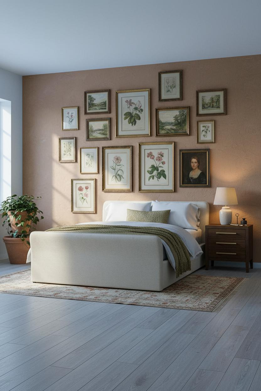 English Cottage Bedroom Gallery Wall Vintage