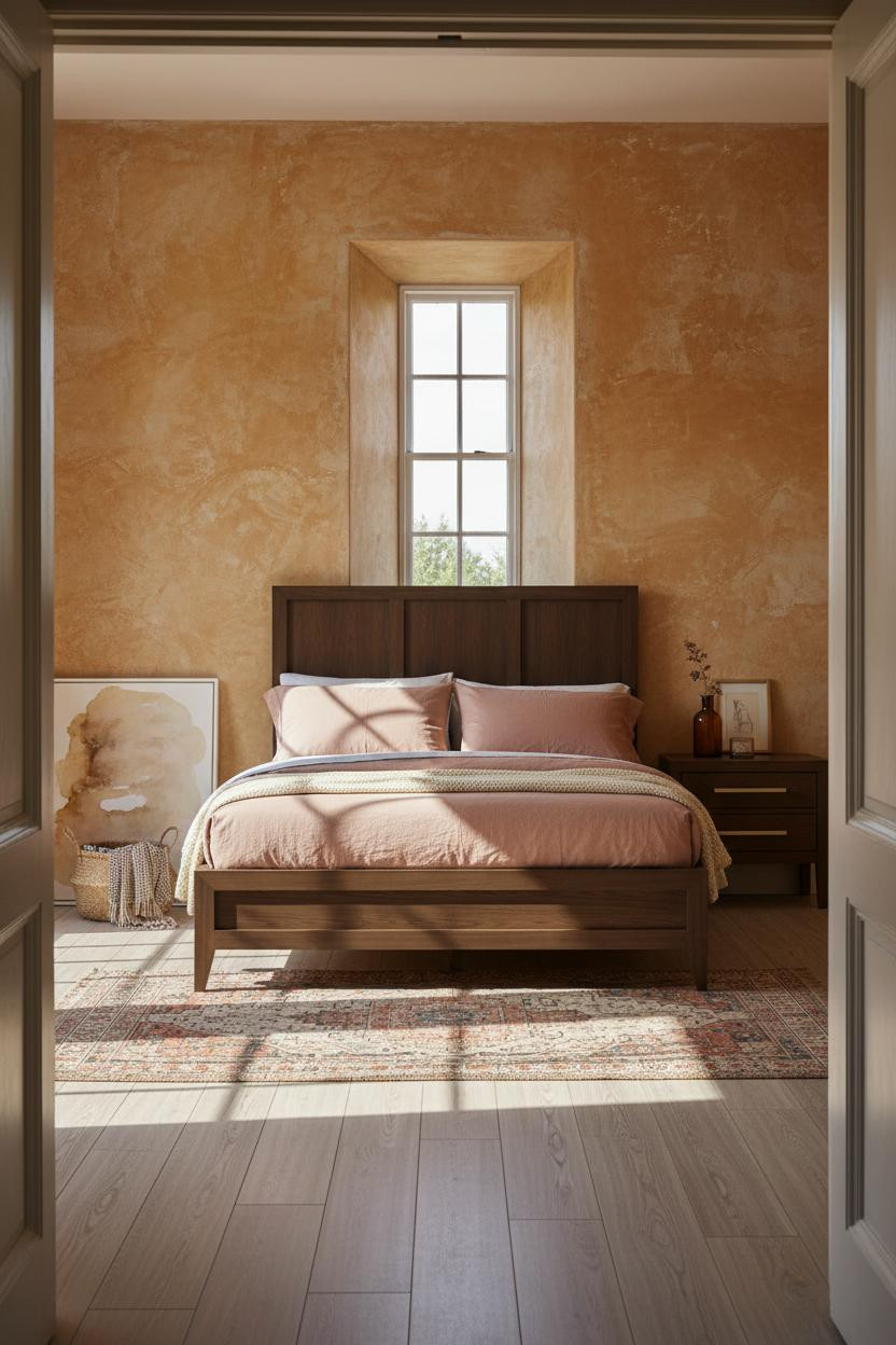 English Cottage Bedroom Ochre Plaster Light