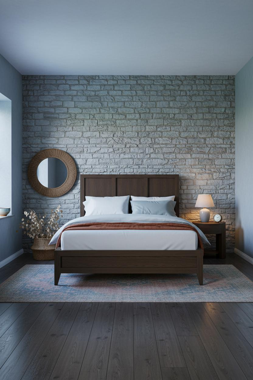 English Cottage Bedroom Stone Wall Vintage