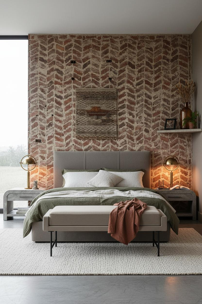 Farmhouse Chic Bedroom Herringbone Brick