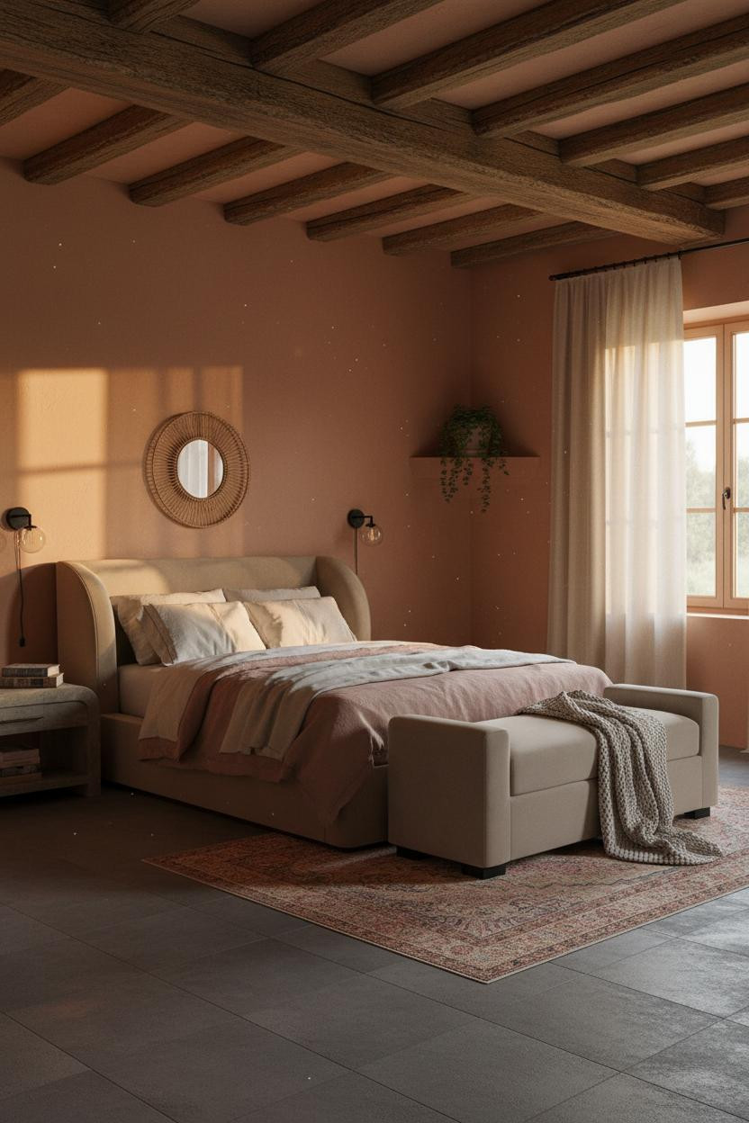 Farmhouse Chic Bedroom Neutral Beams