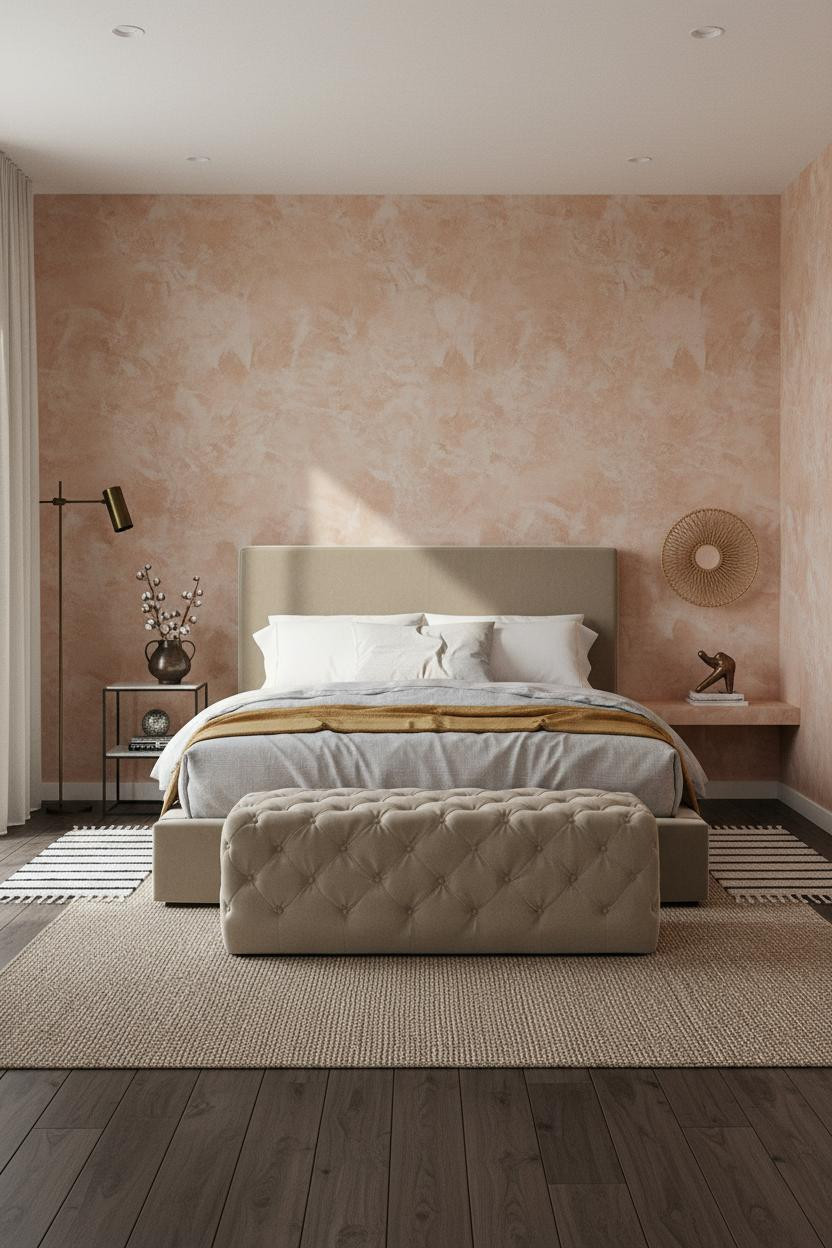 Farmhouse Chic Bedroom Neutral Plaster Walls