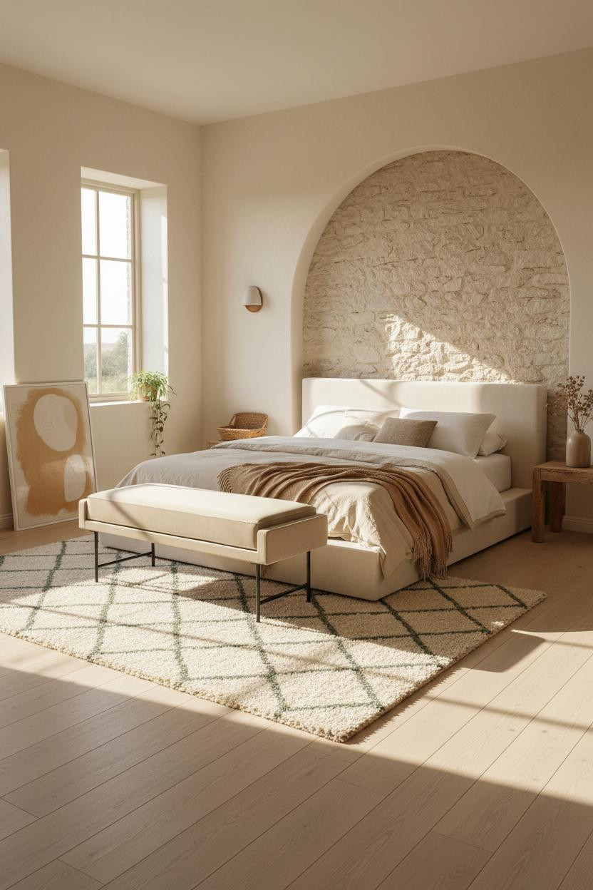 Farmhouse Chic Bedroom Stone Accent