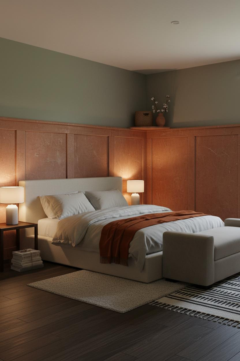 Farmhouse Chic Bedroom Wainscoting Lamp Lighting