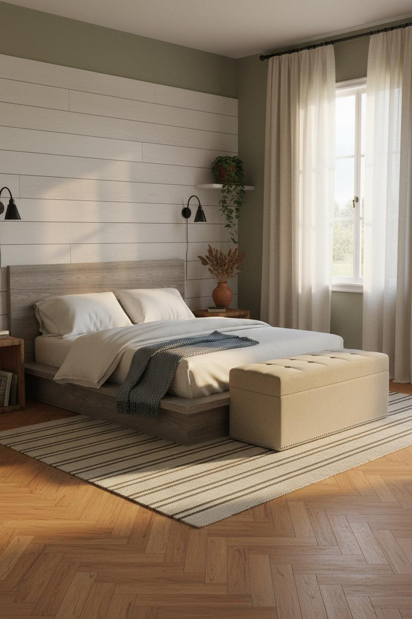 Farmhouse Chic Bedroom Whitewashed Shiplap