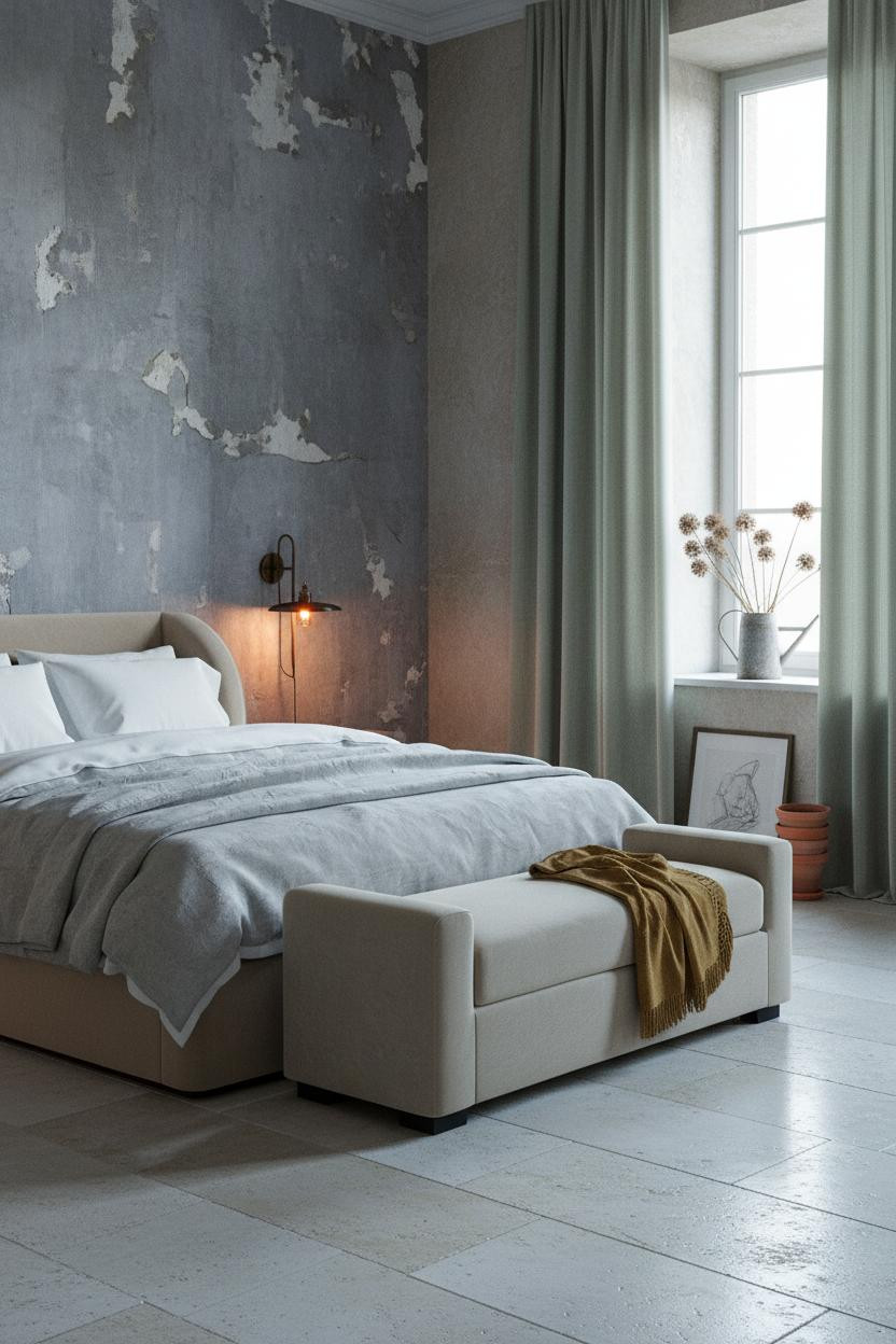 French Cottage Bedroom Plaster Walls Vintage