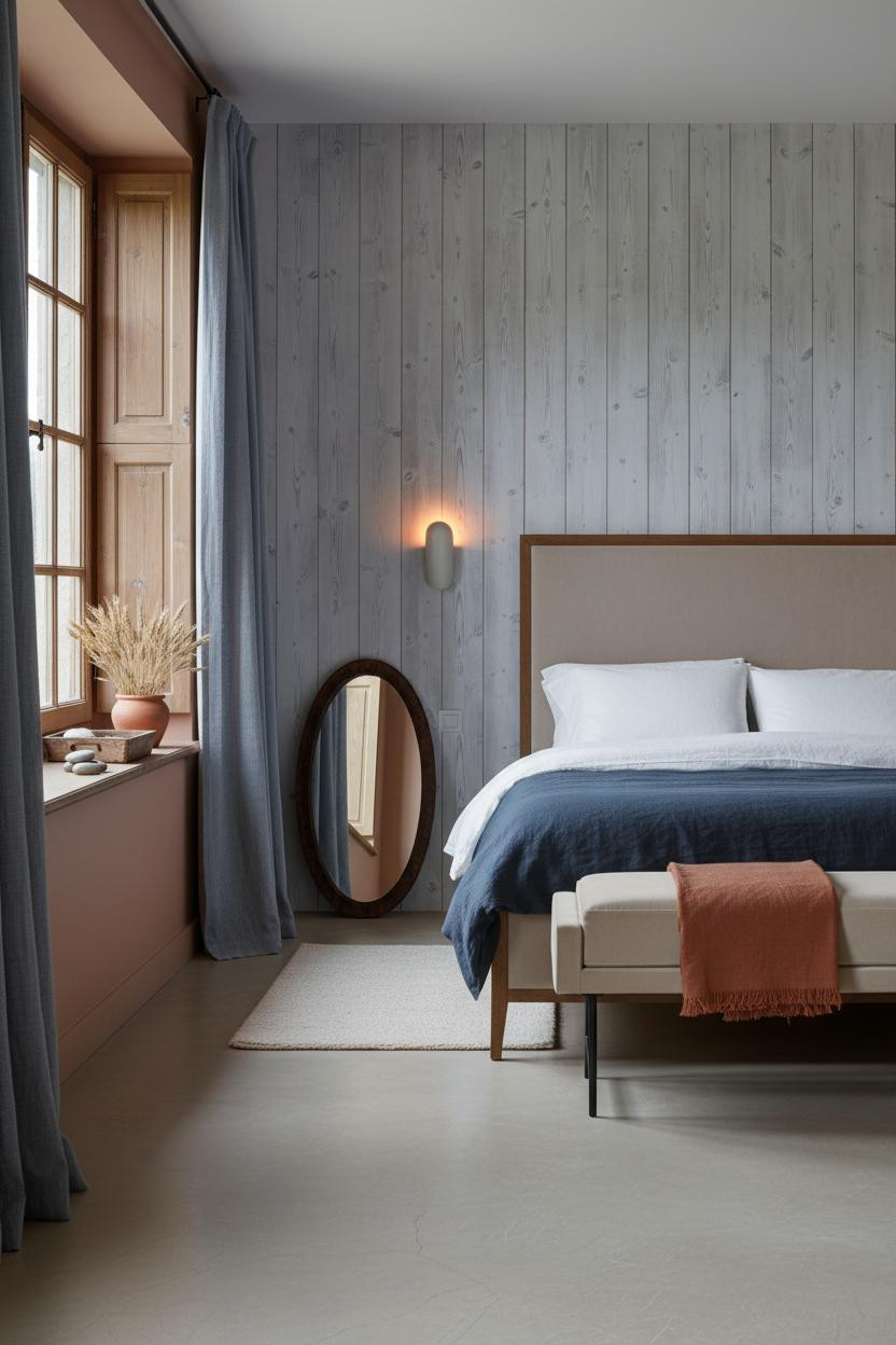 French Cottage Bedroom Shuttered Plank Walls