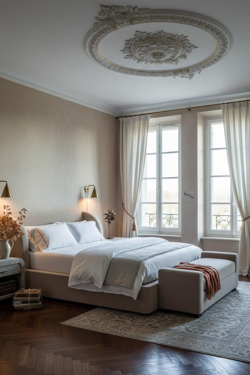 French Provincial Bedroom Shabby Chic Ceiling Rose Damask