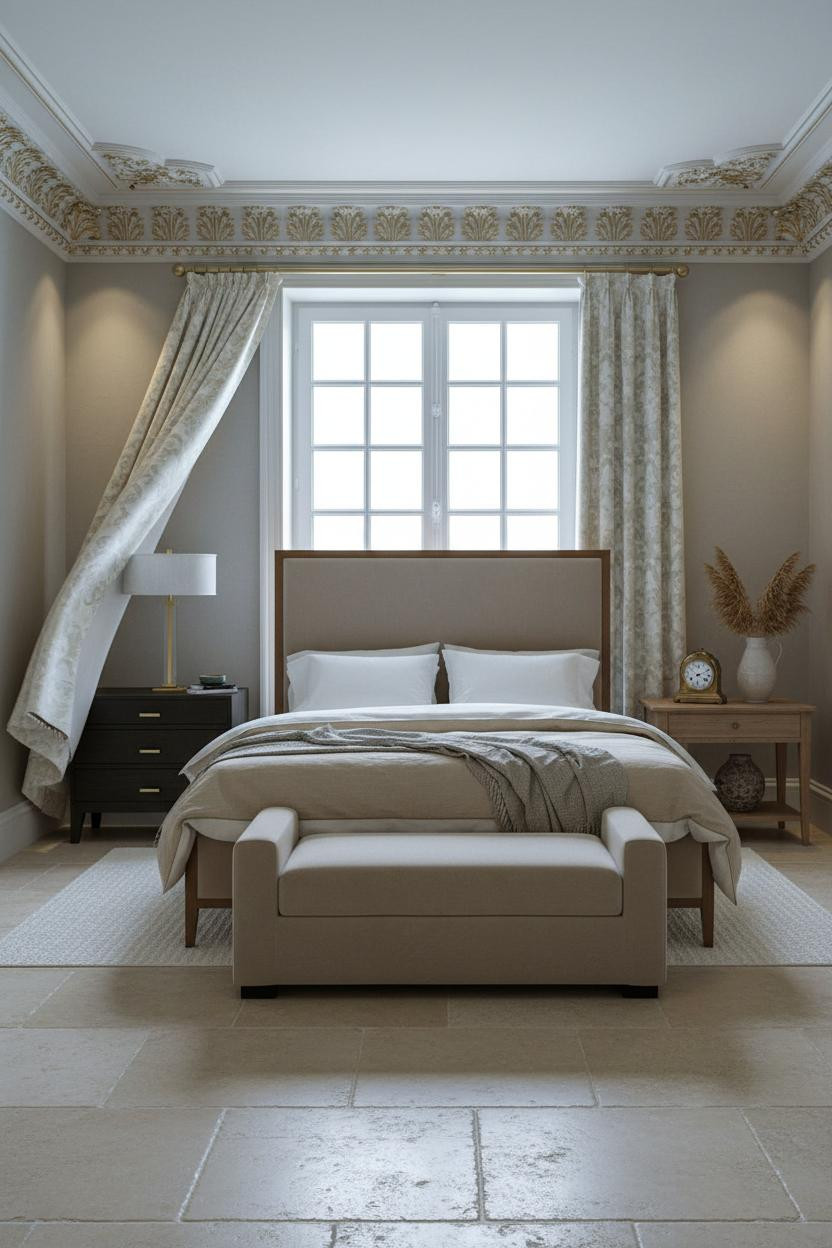 French Provincial Bedroom Romantic Vintage Damask Curtains Design
