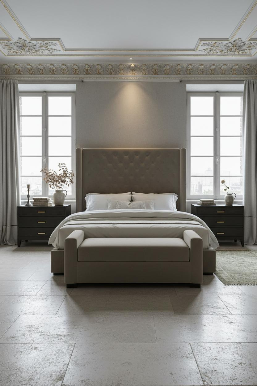 French Provincial Bedroom Elegant Vintage Ornate Cornice Plaster