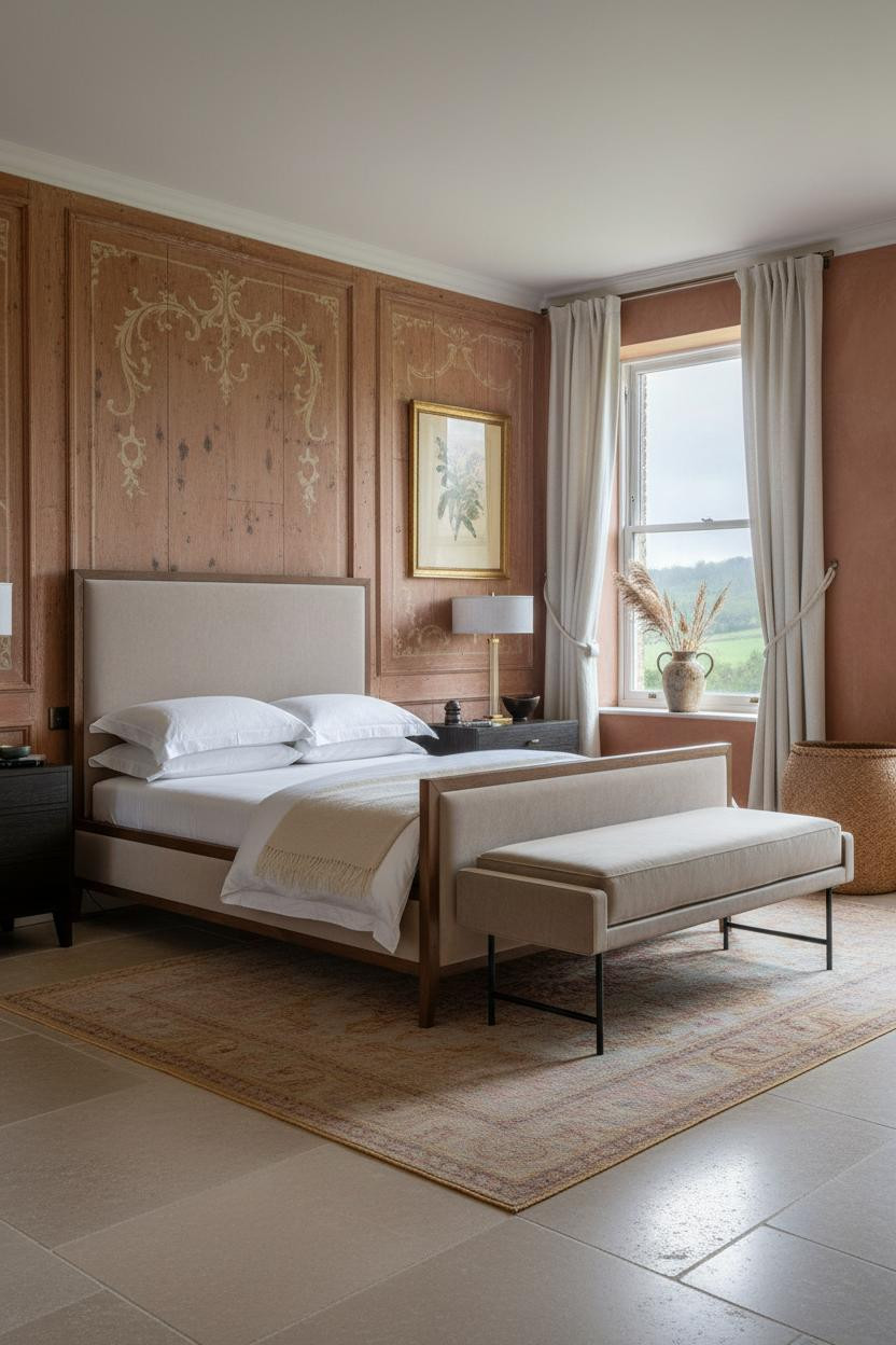 French Provincial Bedroom Romantic Hand Painted Paneling Vintage