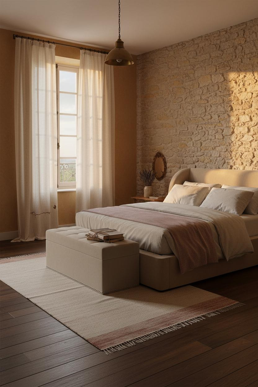 French Provincial Bedroom Stone Accent Wall Limestone