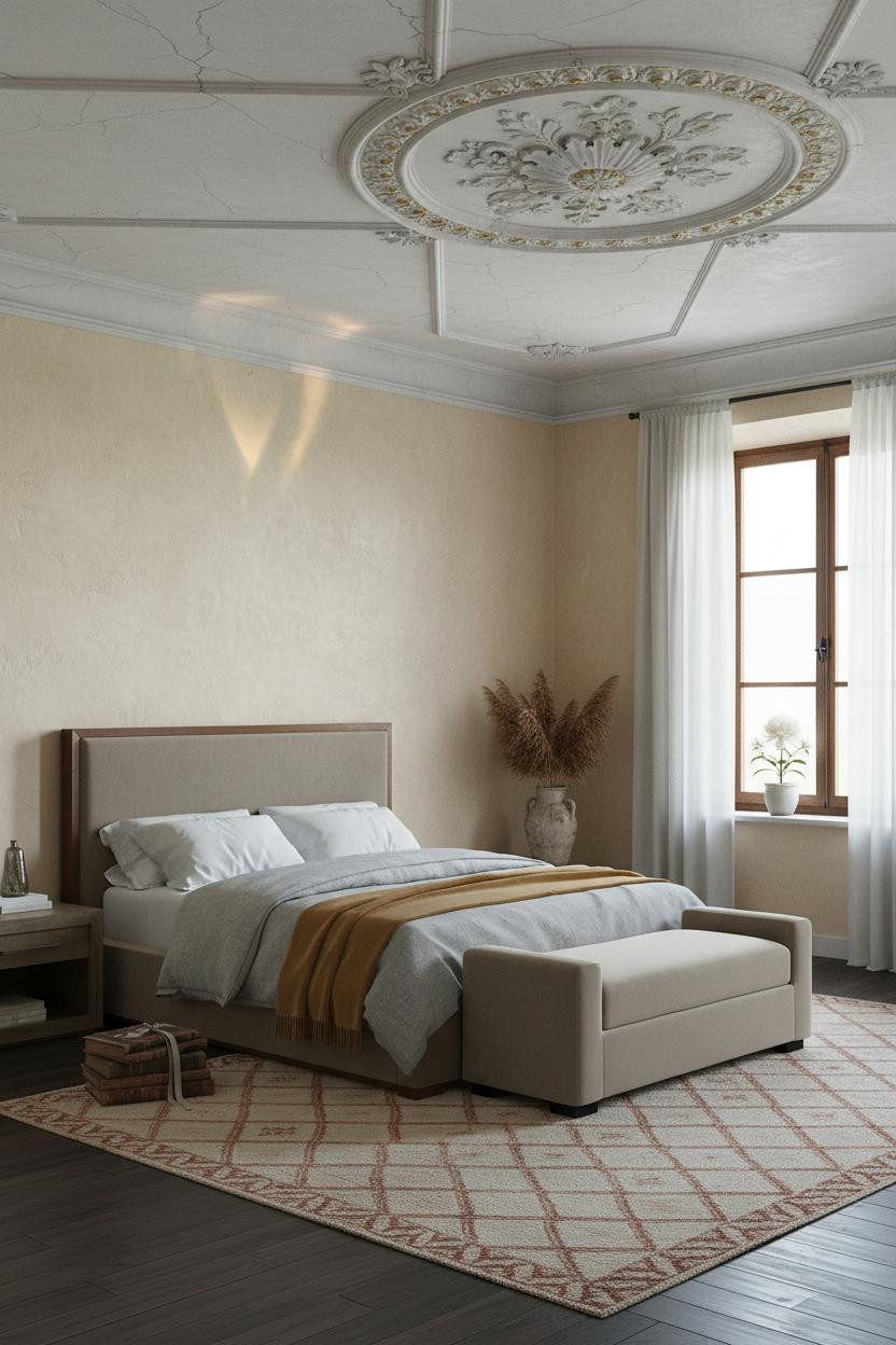 French Provincial Bedroom Romantic Tuscan Ceiling Medallion Ornate Plaster