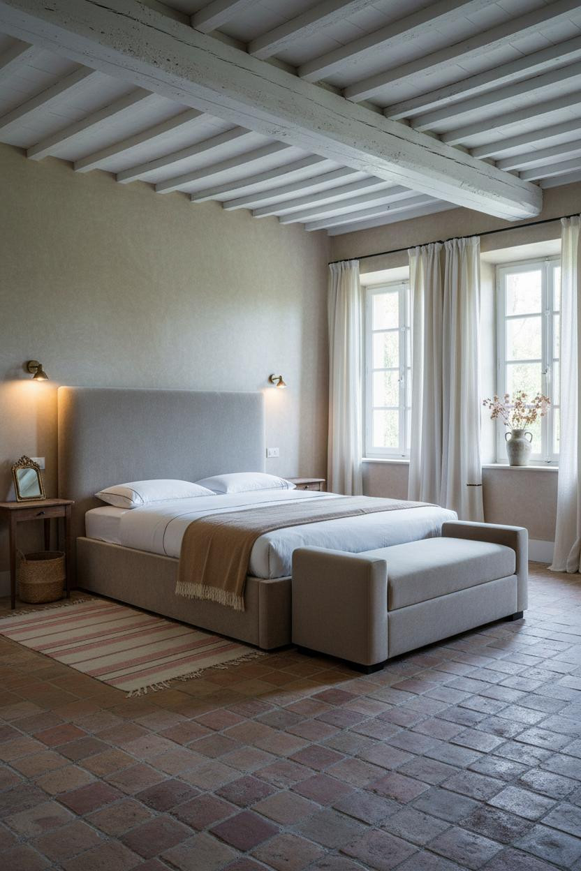 French Provincial Bedroom Whitewashed Beams Provençal Style