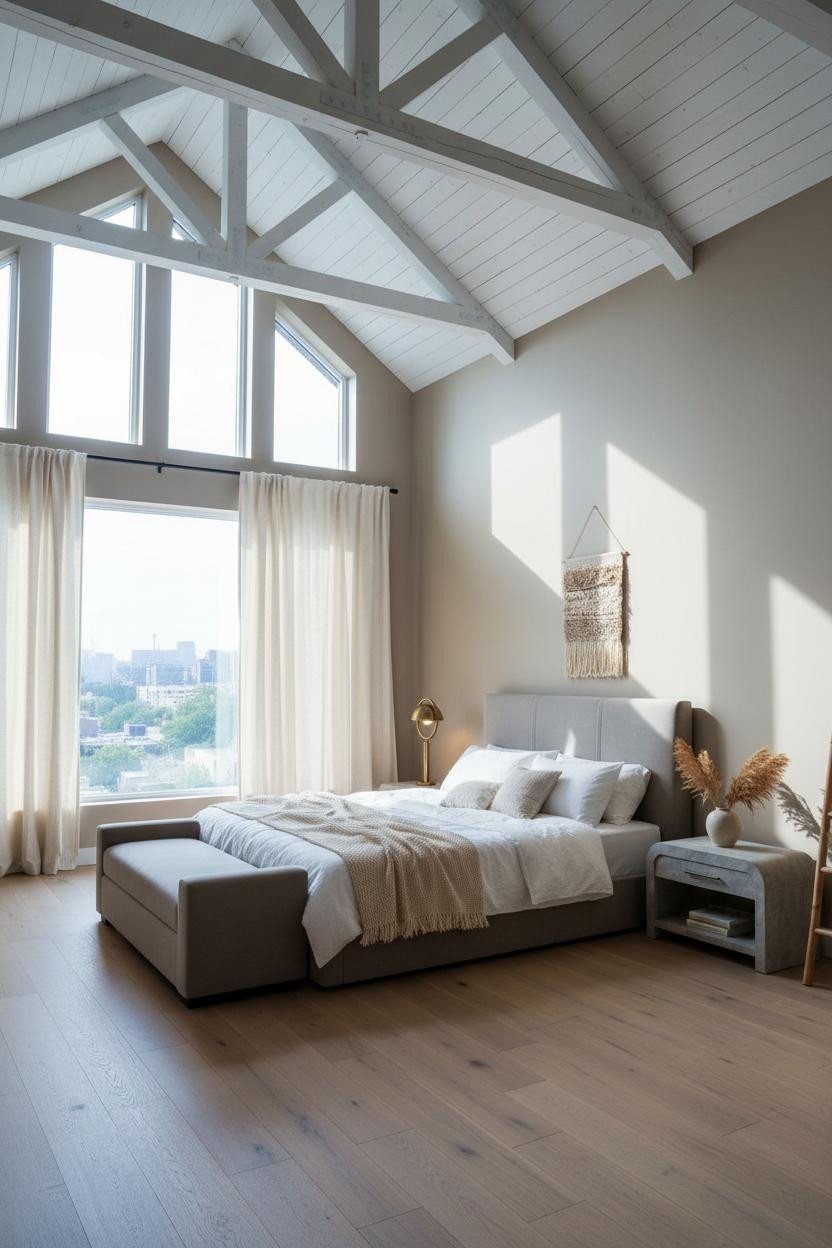 High Ceiling Bedroom Cathedral Beams